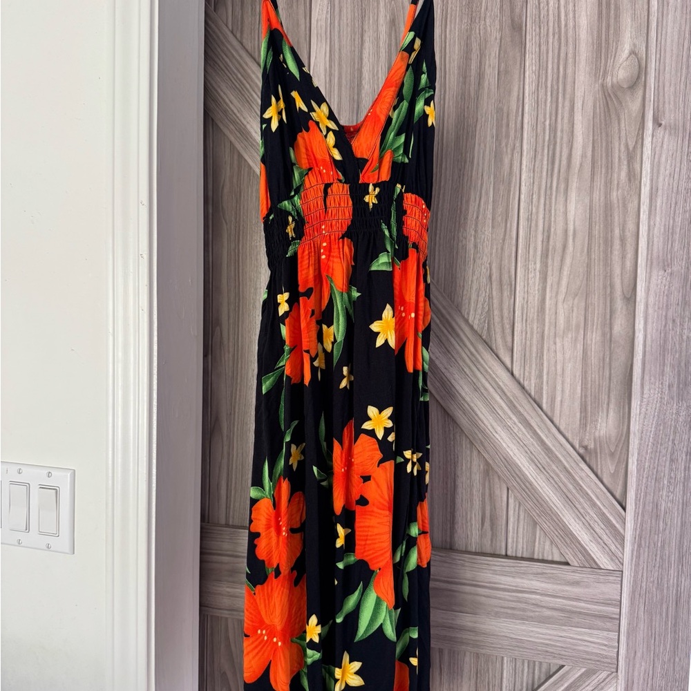 Hawaiian Aloha Dress Spaghetti straps Hibiscus Floral Tropical Vacation - Picture 1 of 7